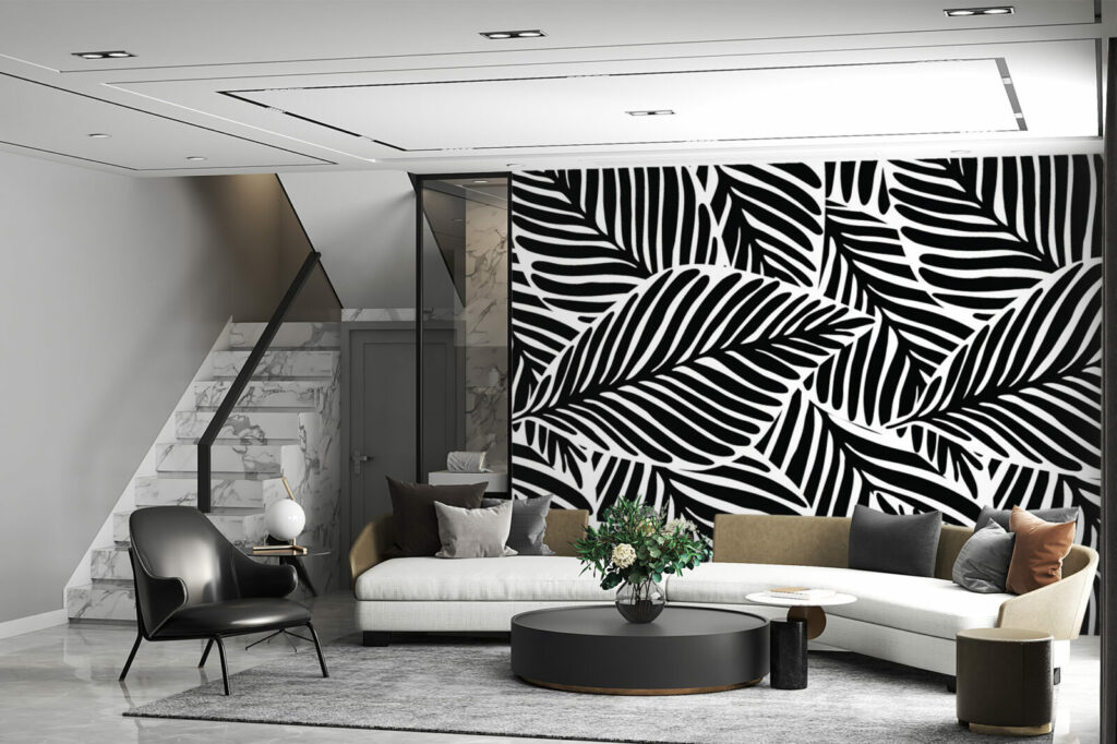 papier peint feuillage monochrome