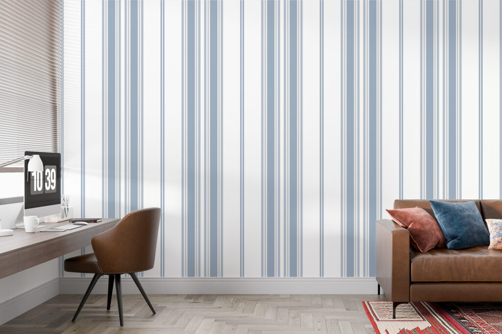 papier peint rayures bleues Blues Stripes décoration murale bord de mer