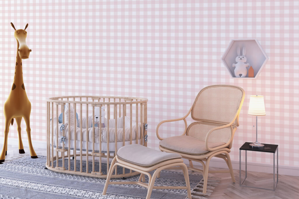 papier peint vichy rose Baby Pink décoration chambre bébé rétro