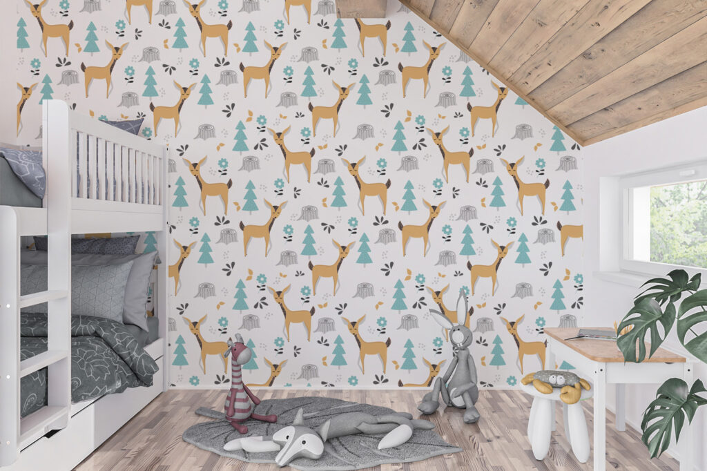 papier peint chambre bébé biches forêt
