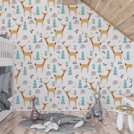 papier peint chambre bébé biches forêt