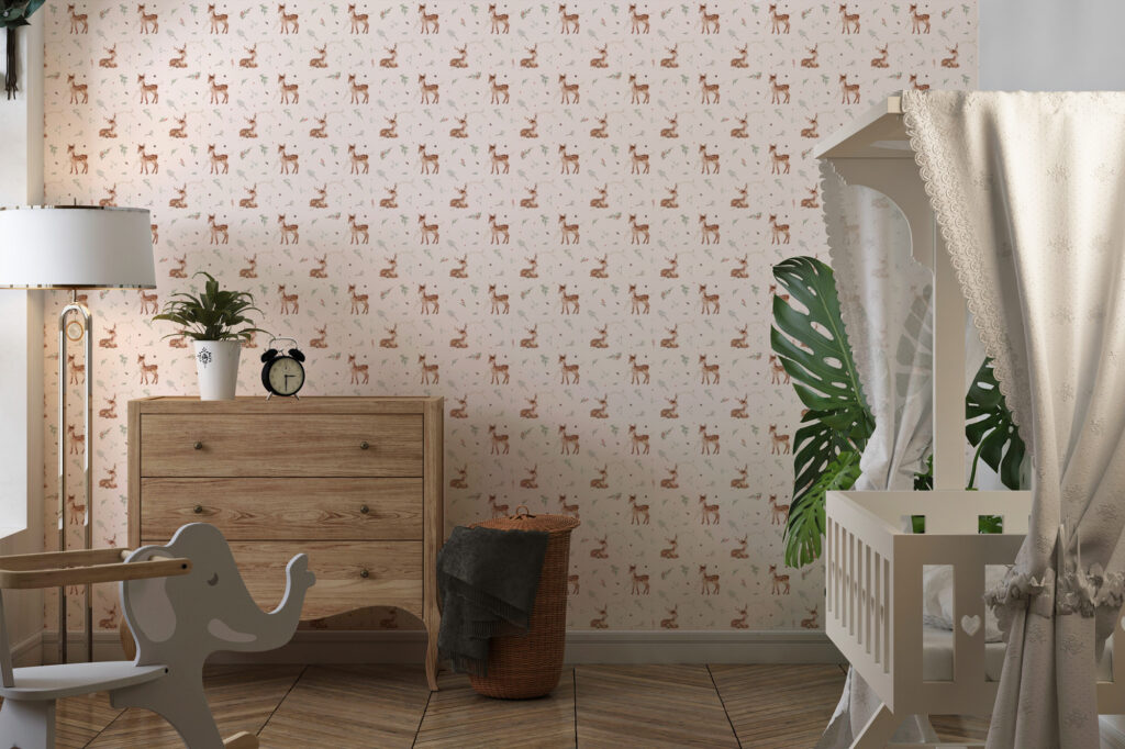 papier peint chambre bébé Baby Deer motif faon mural