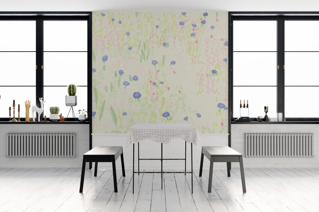 papier peint floral pastel Champs de rêve décoration murale poétique