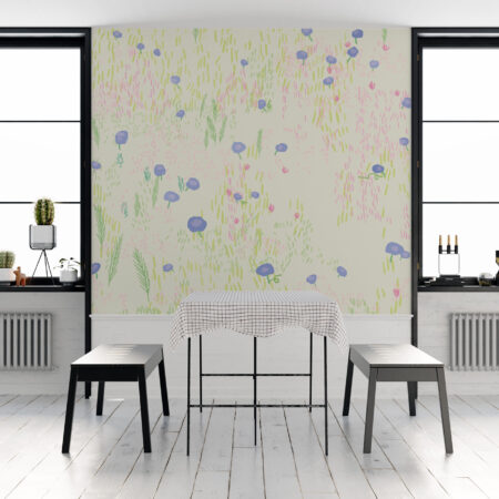 papier peint floral pastel Champs de rêve décoration murale poétique