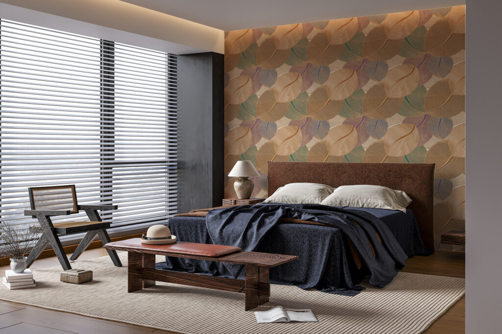 Papier peint haut de gamme au motif végétal élégant. Décor mural sur mesure, deux coloris disponibles, fabrication française et livraison gratuite en relais