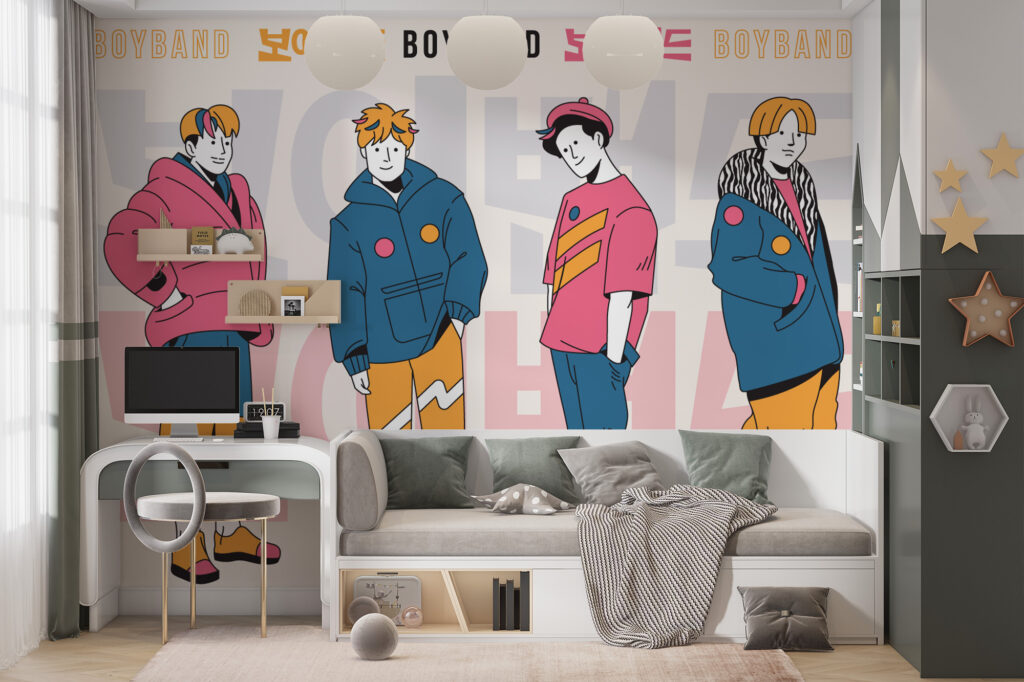 Papier peint Kpop Idols pour chambre ado et fan de K-pop. Décor mural sur mesure, fabrication française, livraison gratuite en point relais.