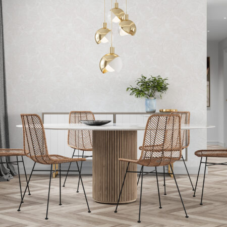 Papier peint feuillage beige au motif délicat et lumineux. Décor mural sur mesure avec cadrage personnalisable, fabrication française.
